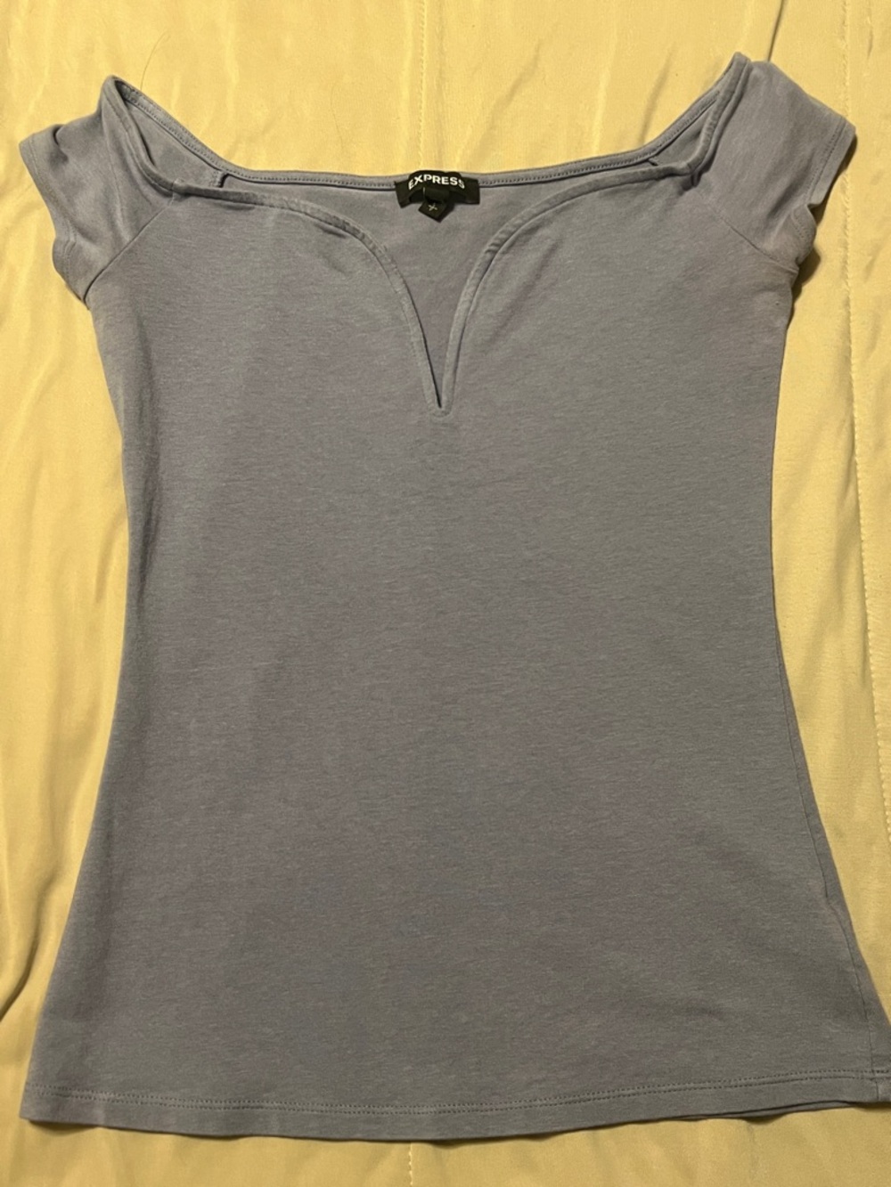 Express Slate Blue Low-Cut Short Sleeve Top